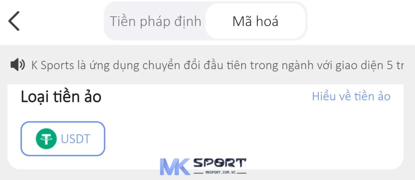 Giao dịch nạp tiền Mksport thông qua tiền mã hóa